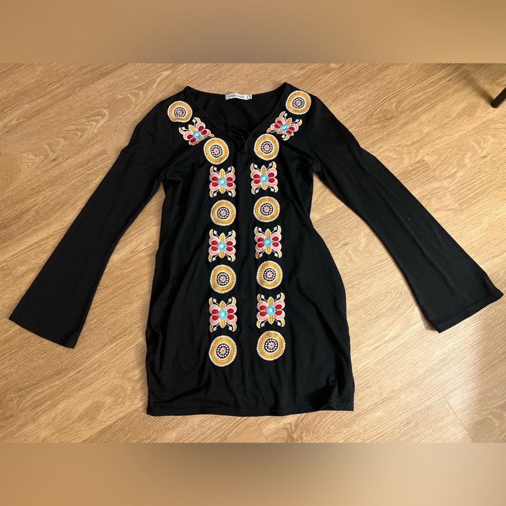MISSLOOK Vintage Boho Geometric Floral Women Dress  Vibrant Embroidery - Picture 3 of 10
